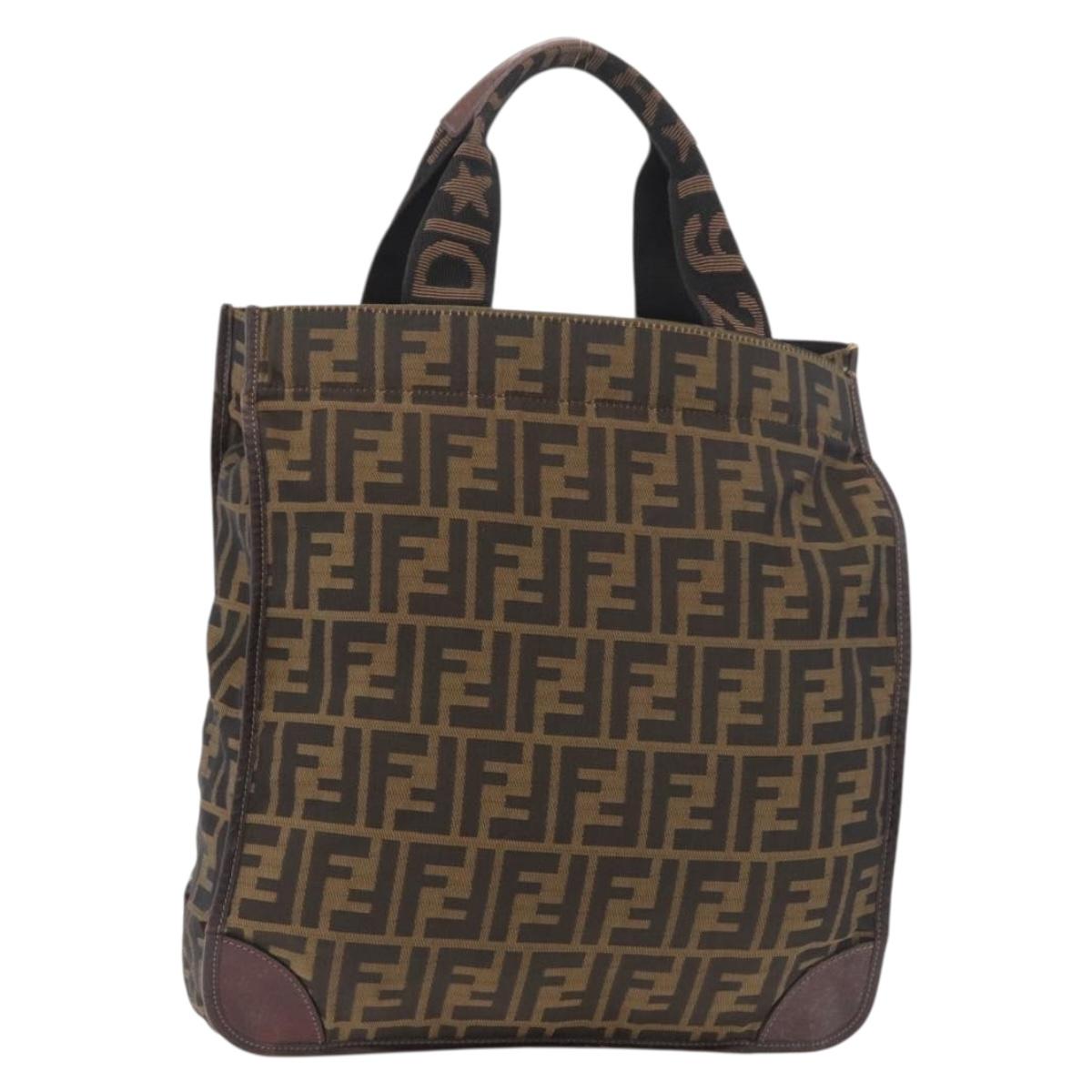 FENDI Zucca Canvas Hand Bag Black Brown Auth 180023