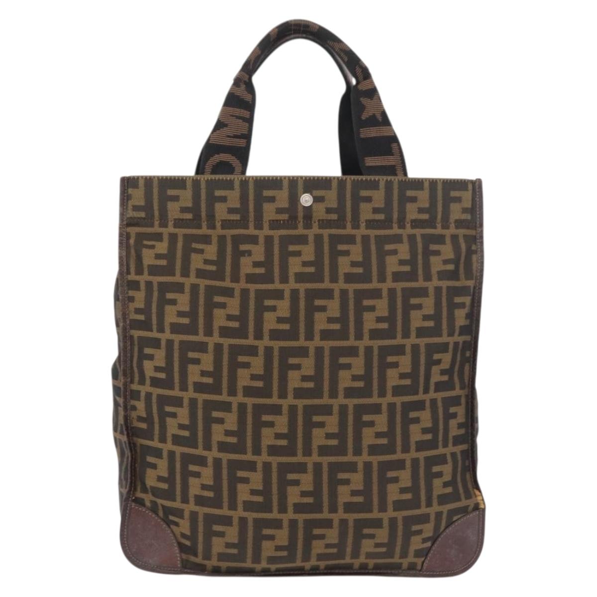 FENDI Zucca Canvas Hand Bag Black Brown Auth 180023