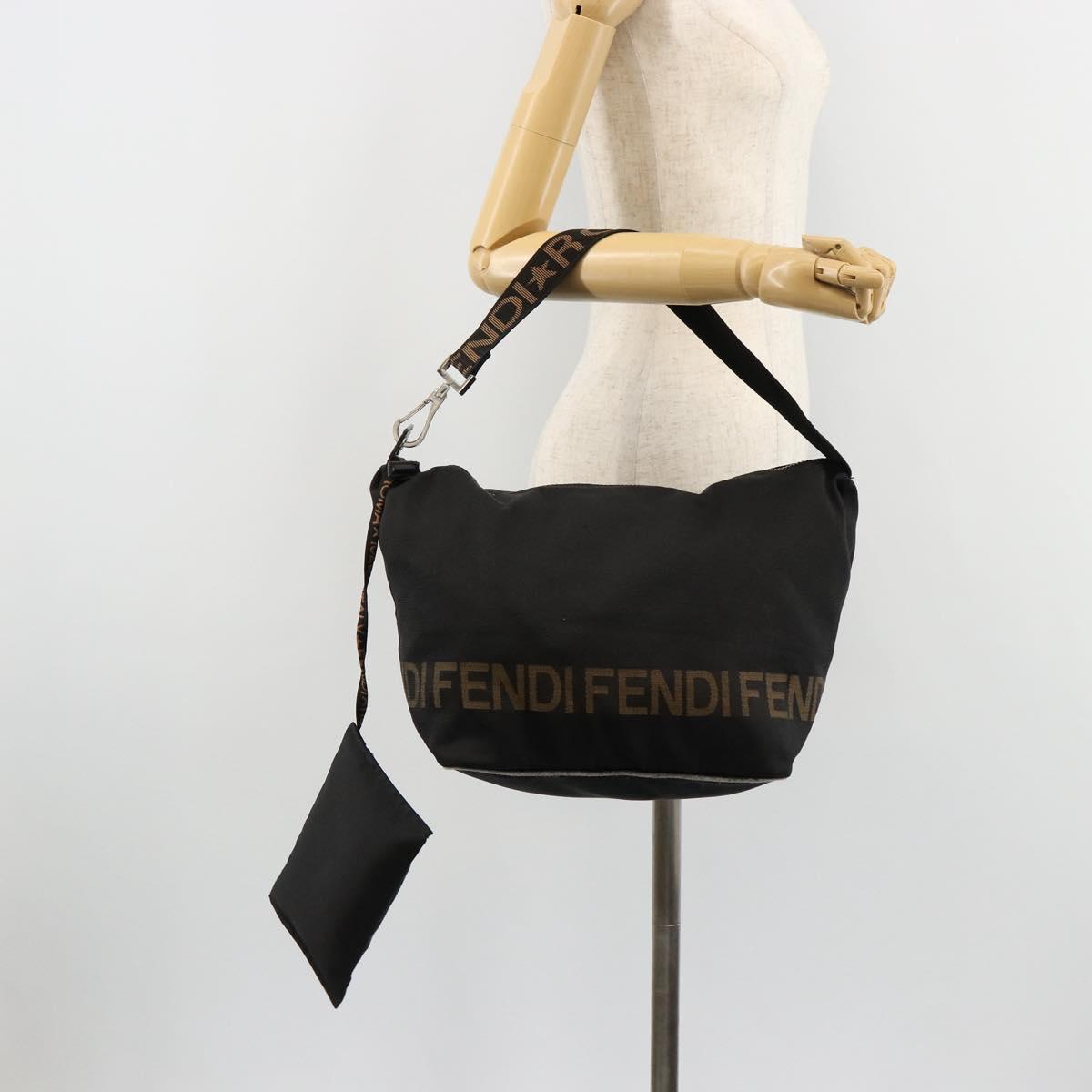 FENDI Shoulder Bag Nylon Black Gold Auth 180024