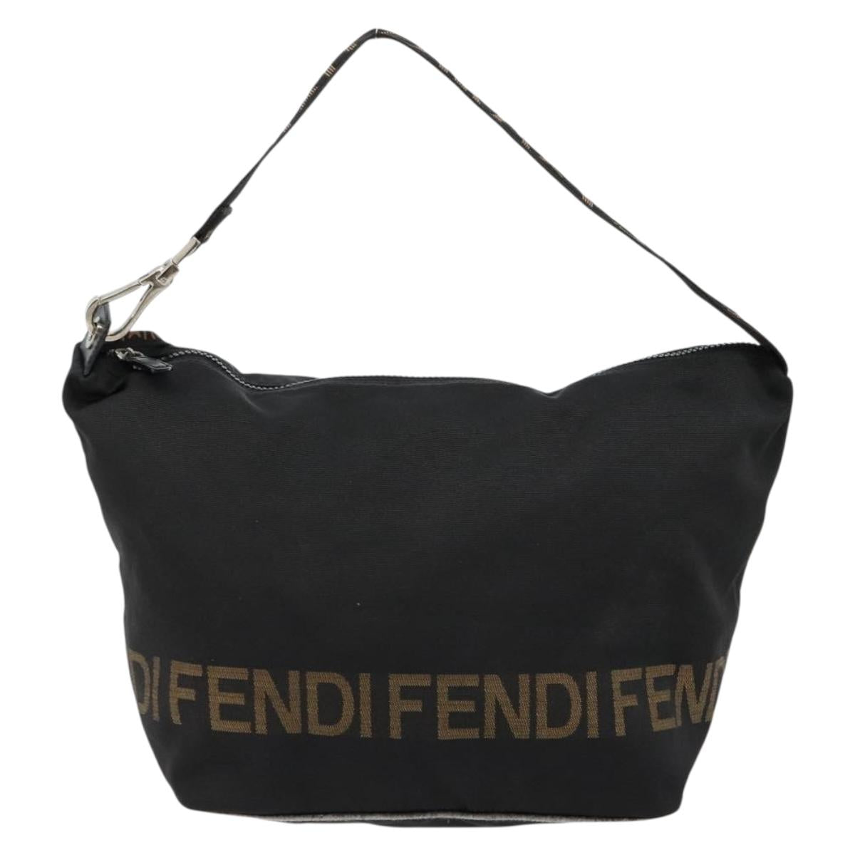 FENDI Shoulder Bag Nylon Black Gold Auth 180024