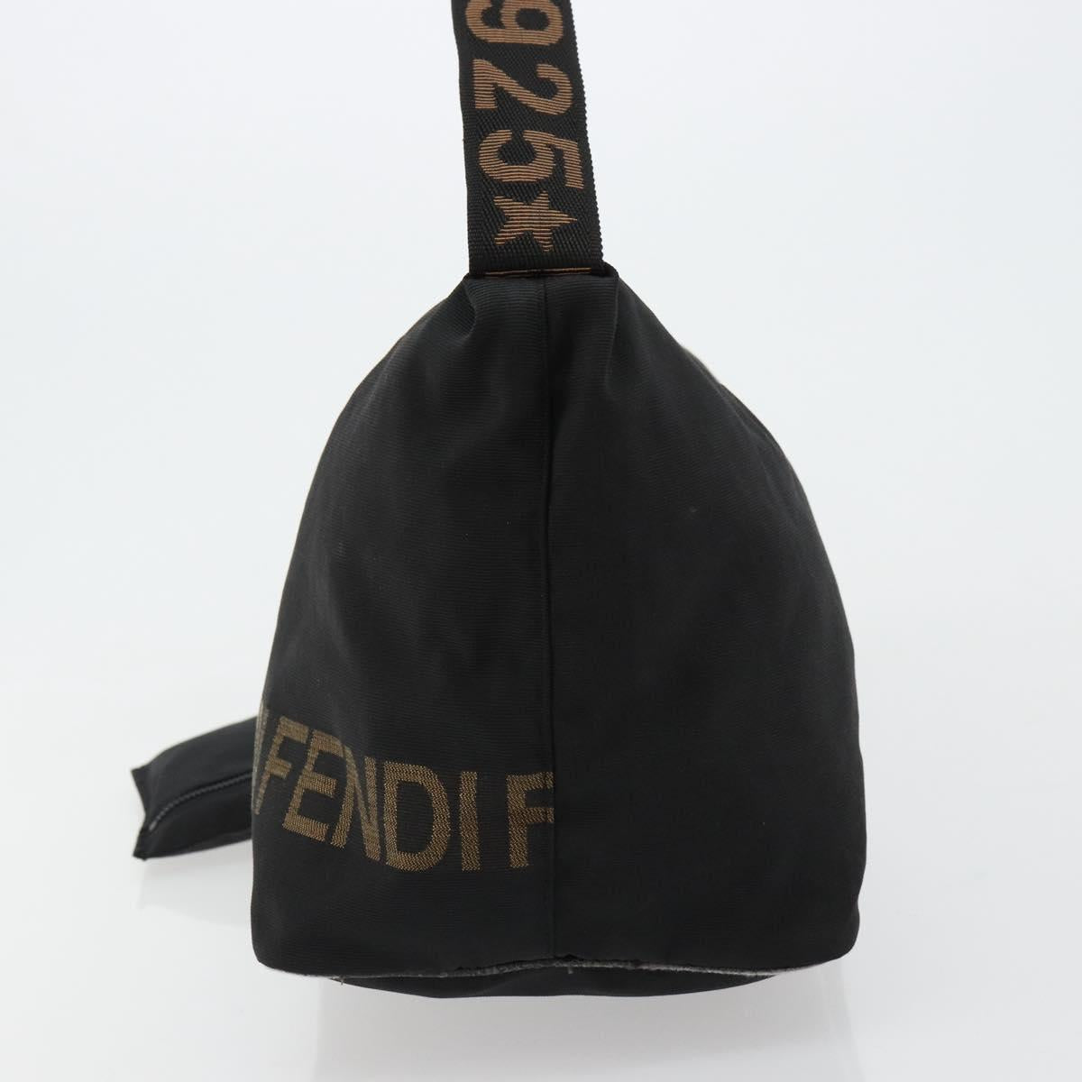 FENDI Shoulder Bag Nylon Black Gold Auth 180024