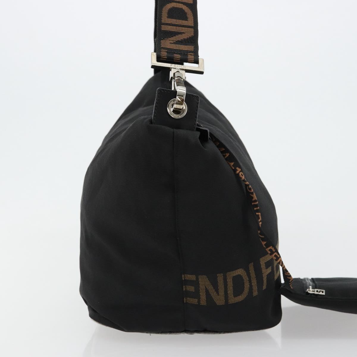 FENDI Shoulder Bag Nylon Black Gold Auth 180024
