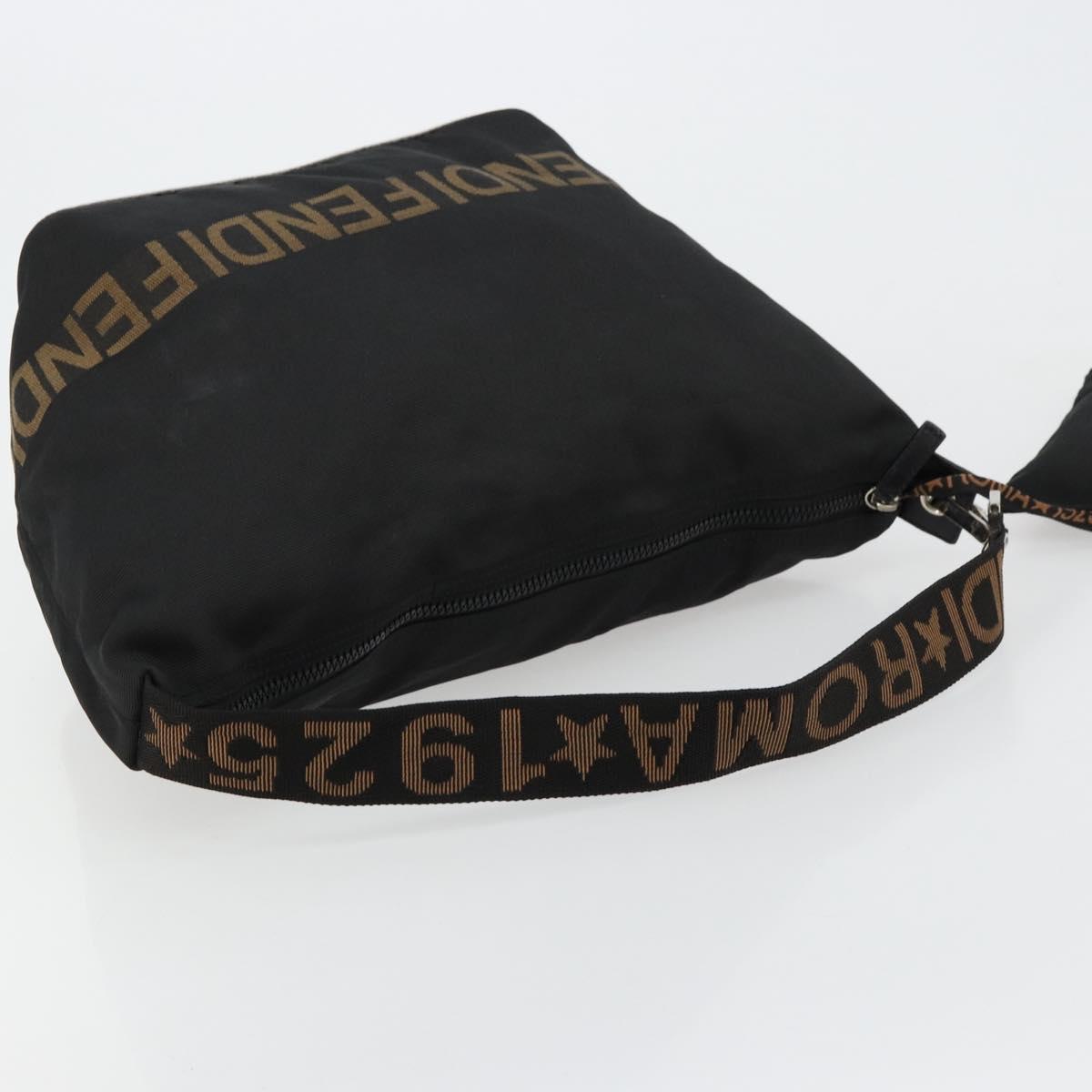 FENDI Shoulder Bag Nylon Black Gold Auth 180024