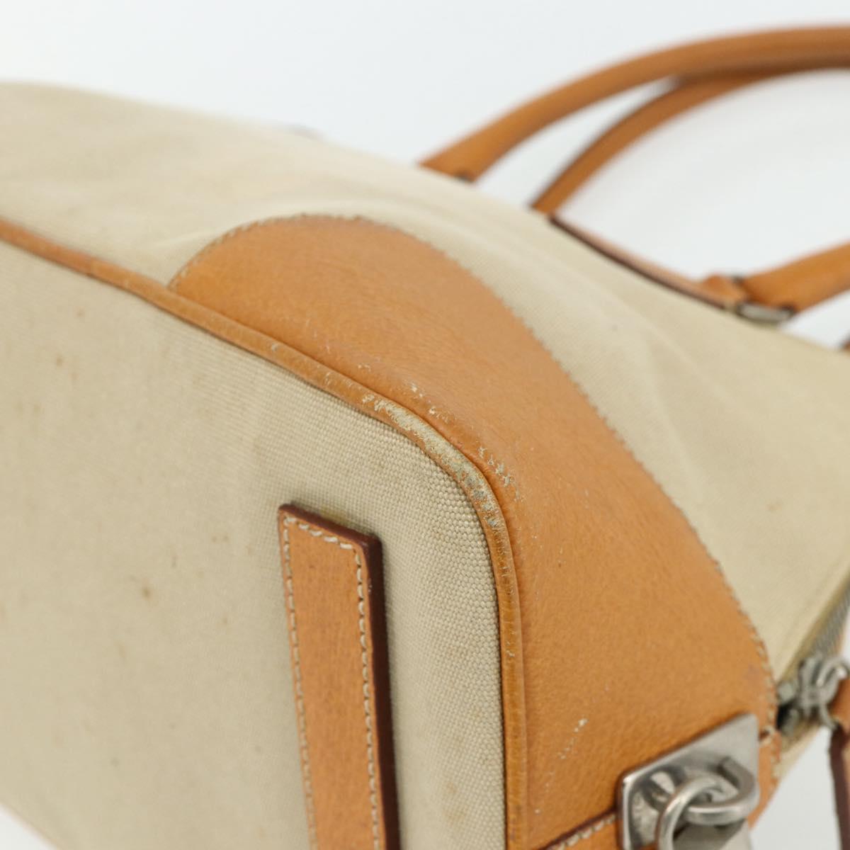 PRADA Hand Bag Canvas Beige Silver Auth 180028