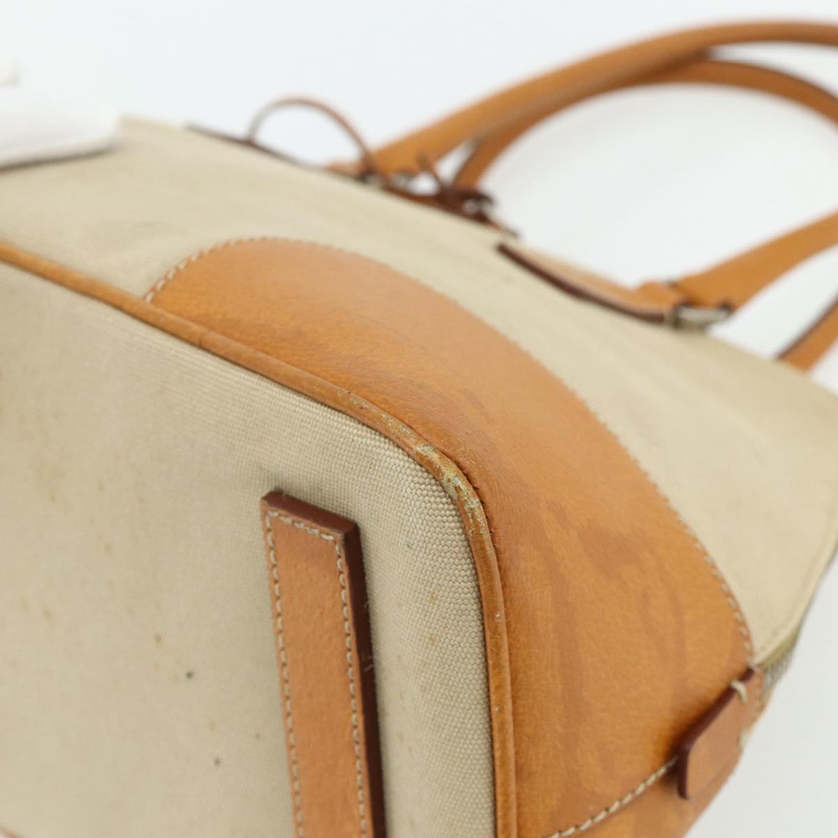 PRADA Hand Bag Canvas Beige Silver Auth 180028