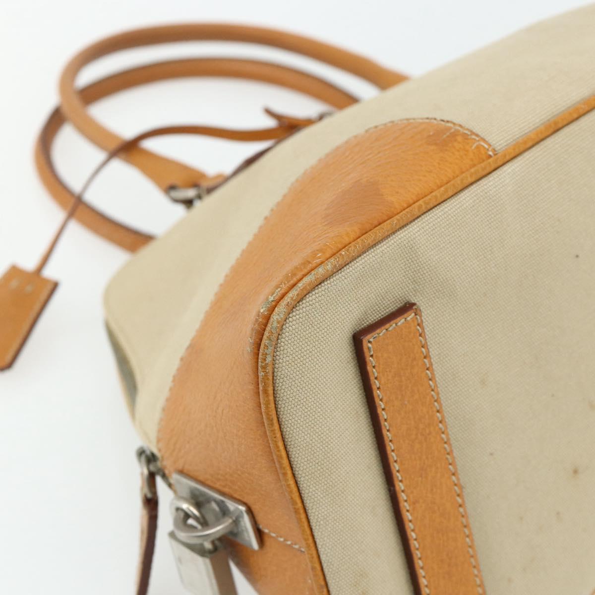 PRADA Hand Bag Canvas Beige Silver Auth 180028