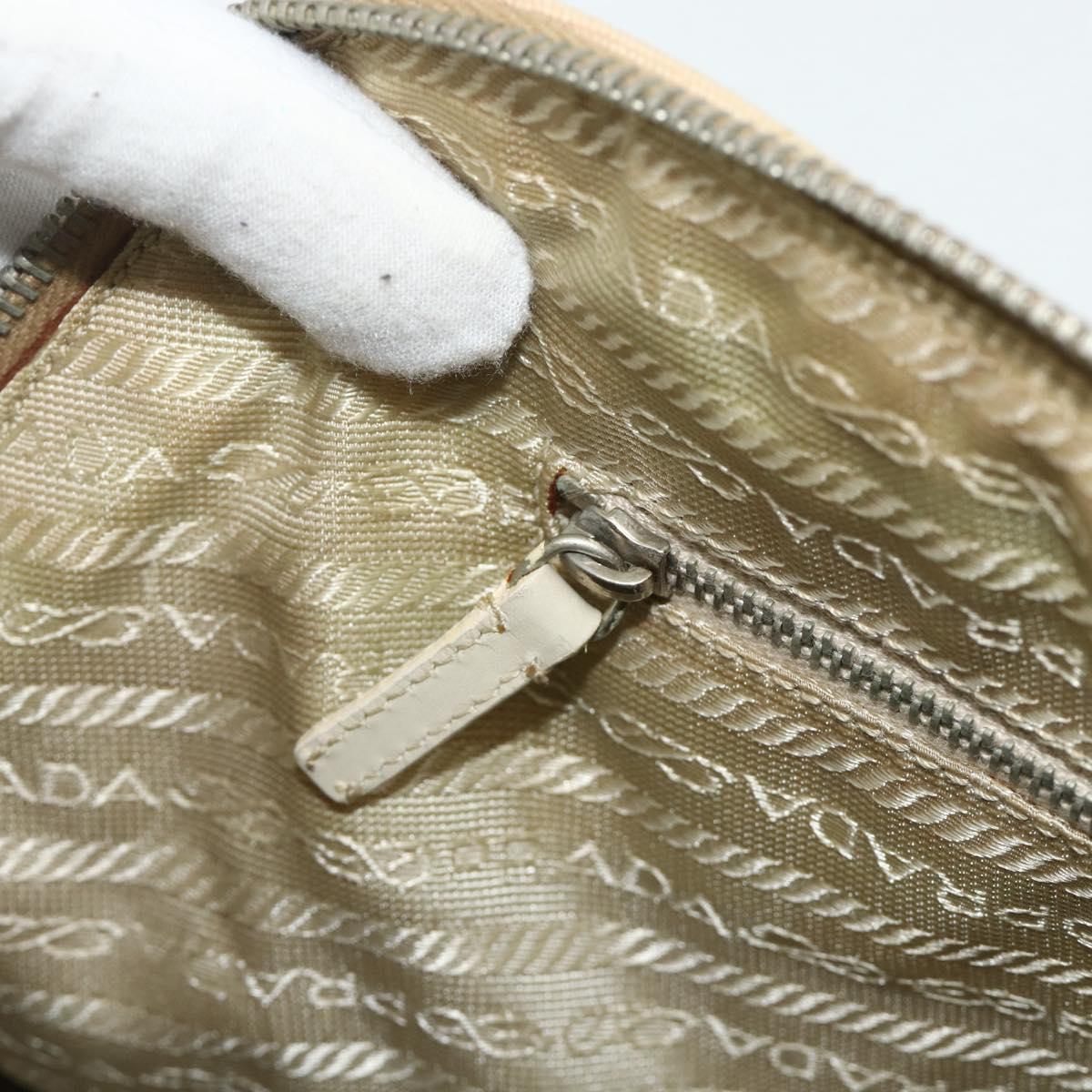 PRADA Hand Bag Canvas Beige Silver Auth 180028