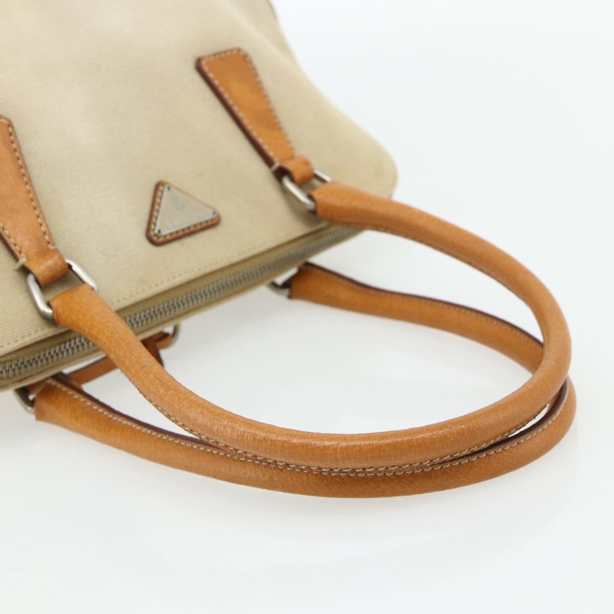 PRADA Hand Bag Canvas Beige Silver Auth 180028