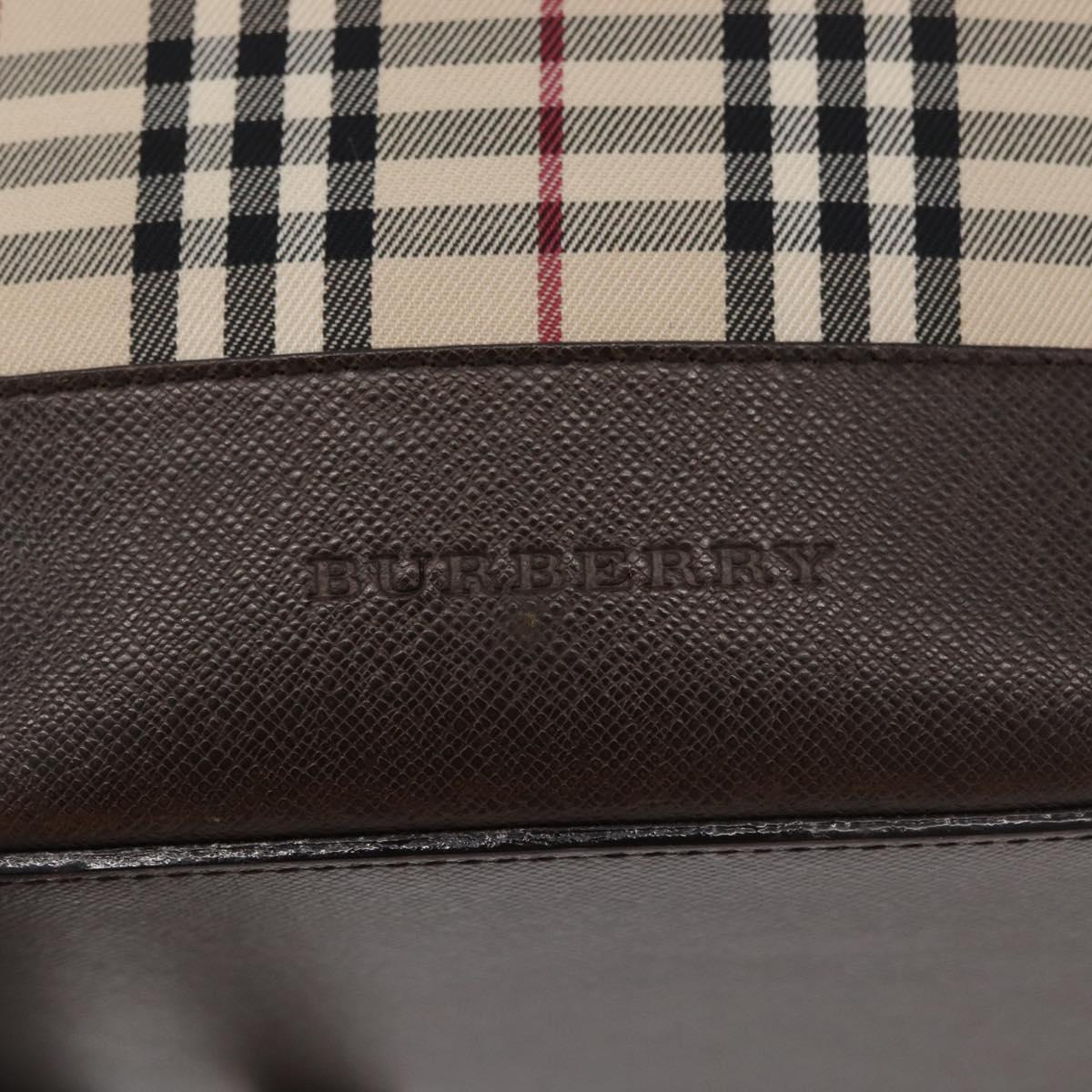 BURBERRY Nova Check Tote Bag Canvas Leather Beige Silver Auth 180030