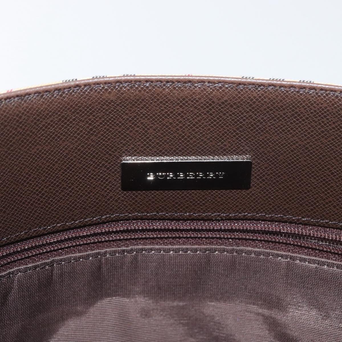 BURBERRY Nova Check Tote Bag Canvas Leather Beige Silver Auth 180030