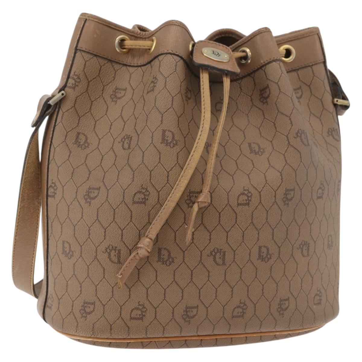 Christian Dior Honeycomb Canvas Shoulder Bag PVC Beige Gold Auth 180032