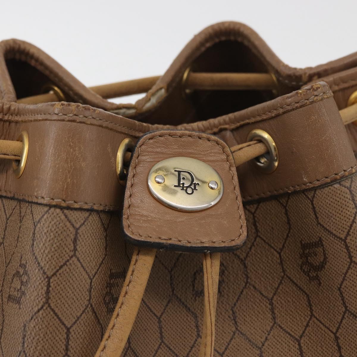 Christian Dior Honeycomb Canvas Shoulder Bag PVC Beige Gold Auth 180032
