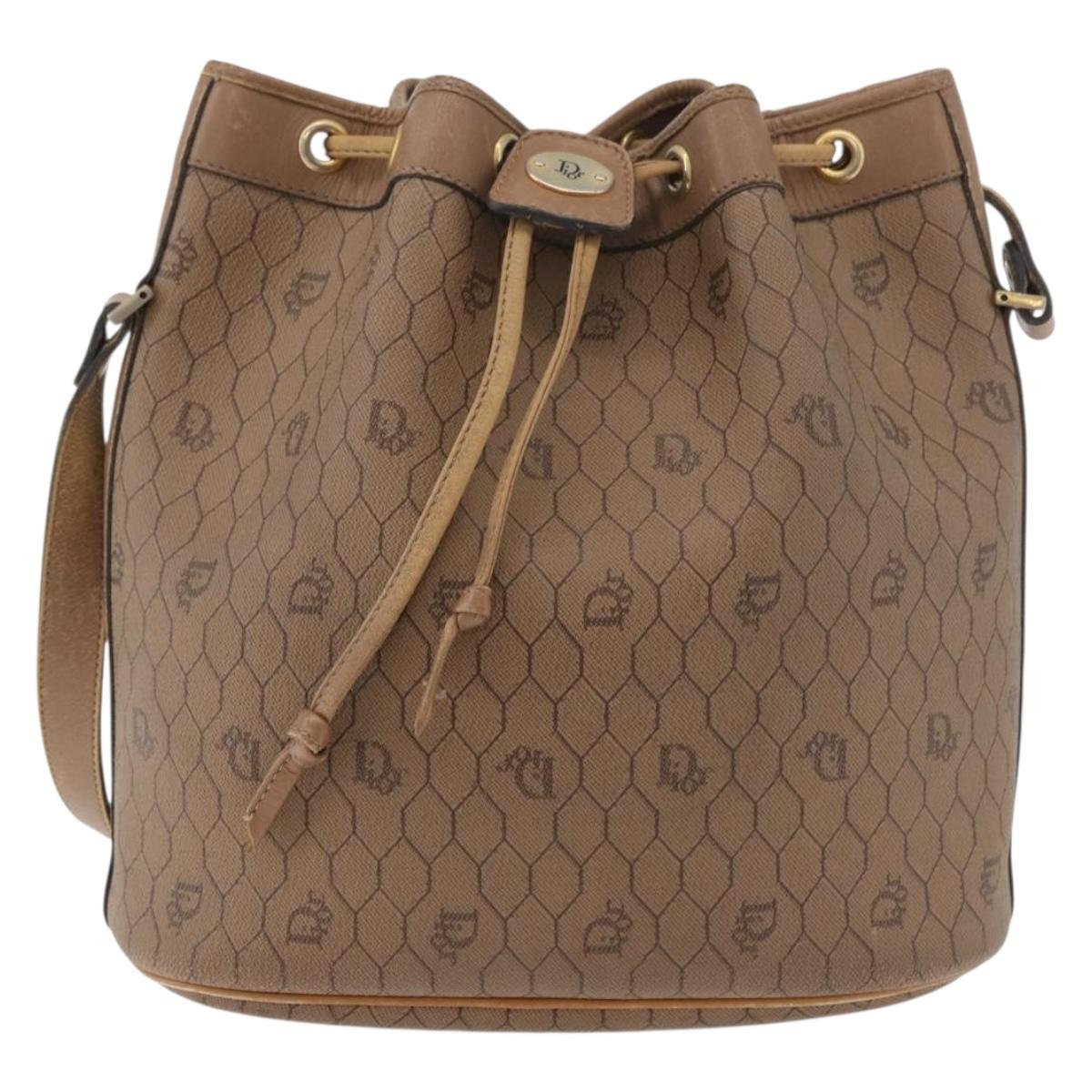 Christian Dior Honeycomb Canvas Shoulder Bag PVC Beige Gold Auth 180032