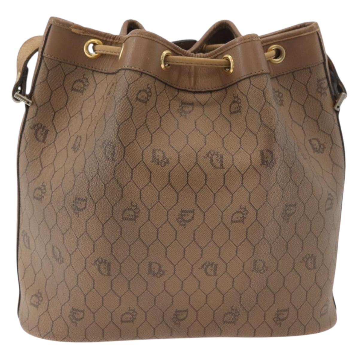 Christian Dior Honeycomb Canvas Shoulder Bag PVC Beige Gold Auth 180032
