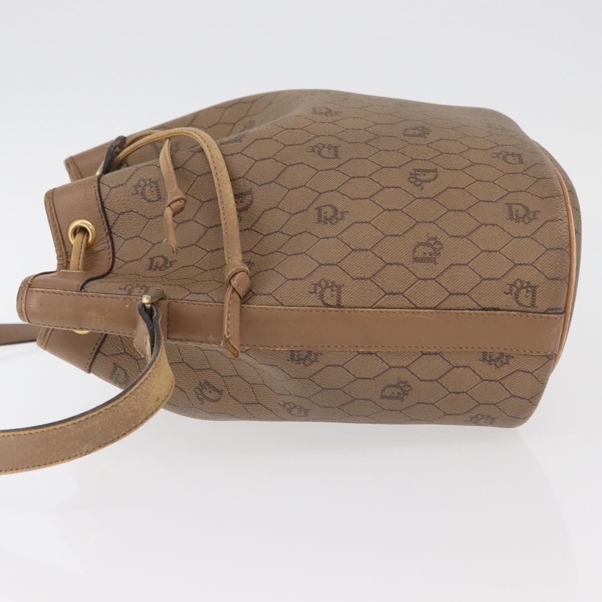 Christian Dior Honeycomb Canvas Shoulder Bag PVC Beige Gold Auth 180032