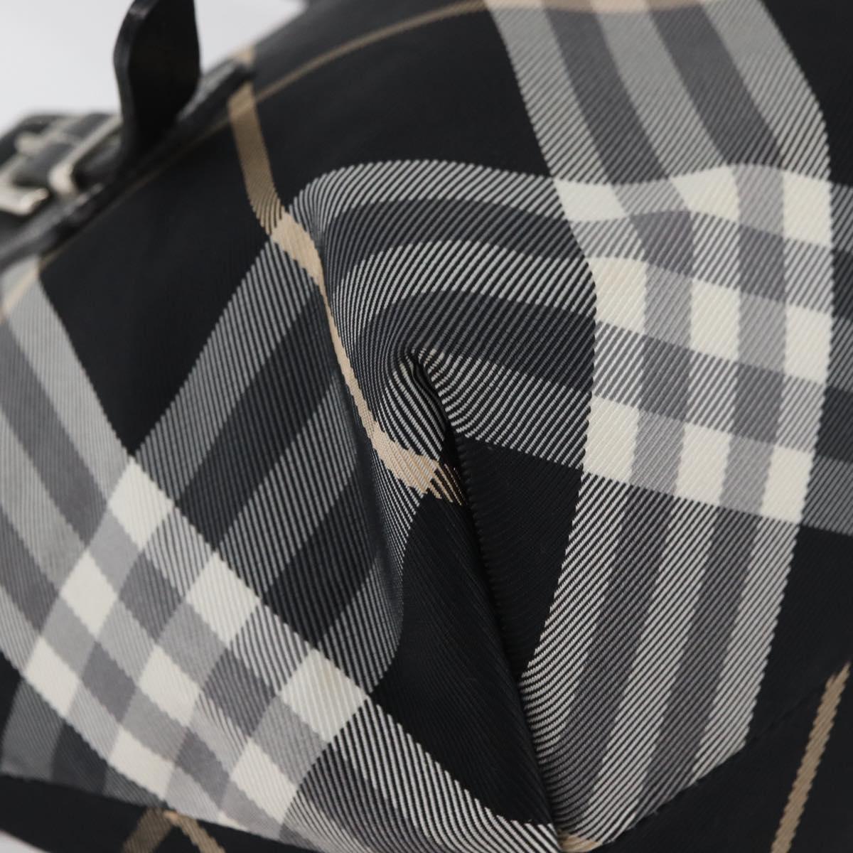 BURBERRY Nova Check Blue Label Tote Bag Nylon Black Silver Auth 180034