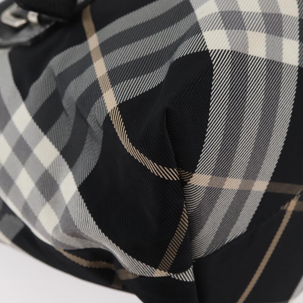 BURBERRY Nova Check Blue Label Tote Bag Nylon Black Silver Auth 180034