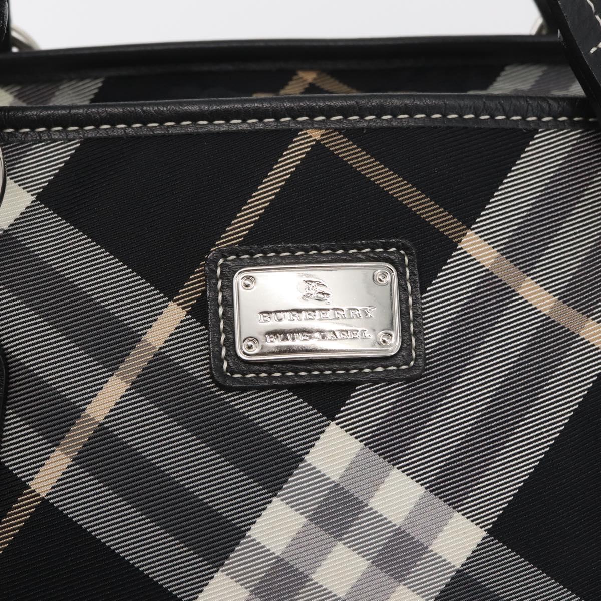 BURBERRY Nova Check Blue Label Tote Bag Nylon Black Silver Auth 180034