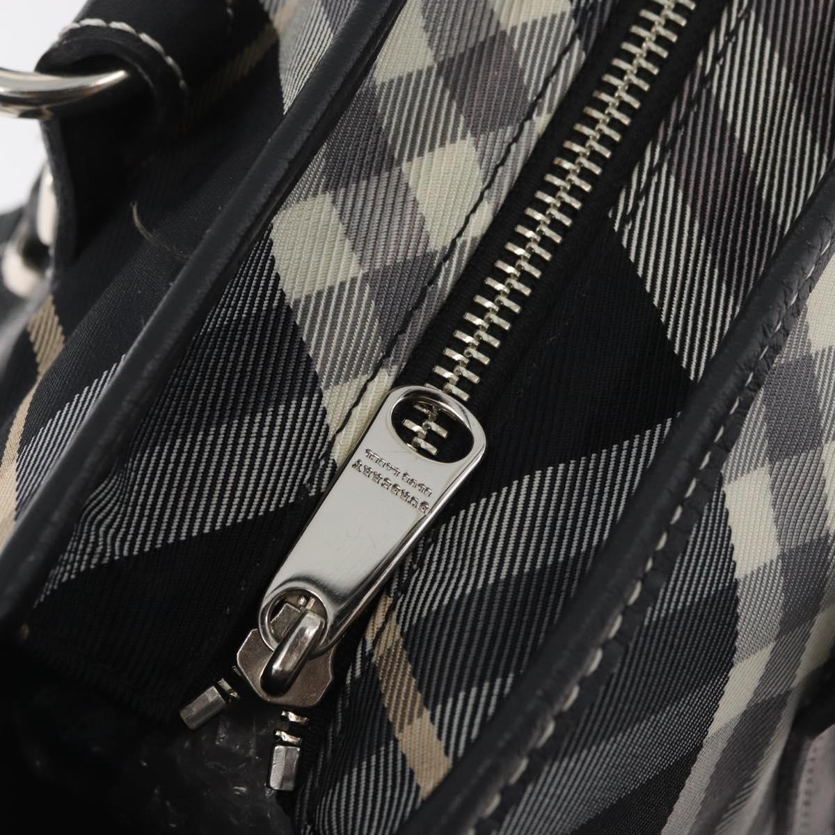 BURBERRY Nova Check Blue Label Tote Bag Nylon Black Silver Auth 180034