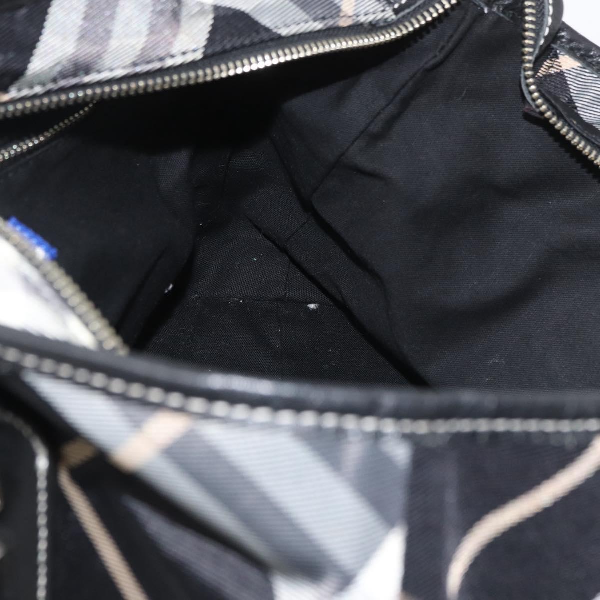 BURBERRY Nova Check Blue Label Tote Bag Nylon Black Silver Auth 180034