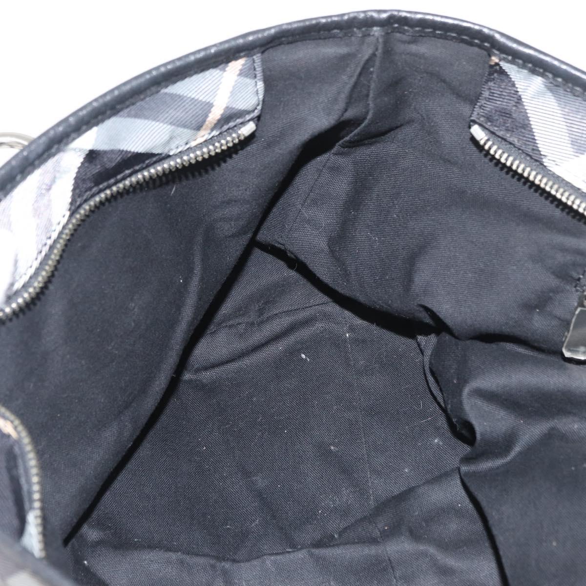 BURBERRY Nova Check Blue Label Tote Bag Nylon Black Silver Auth 180034