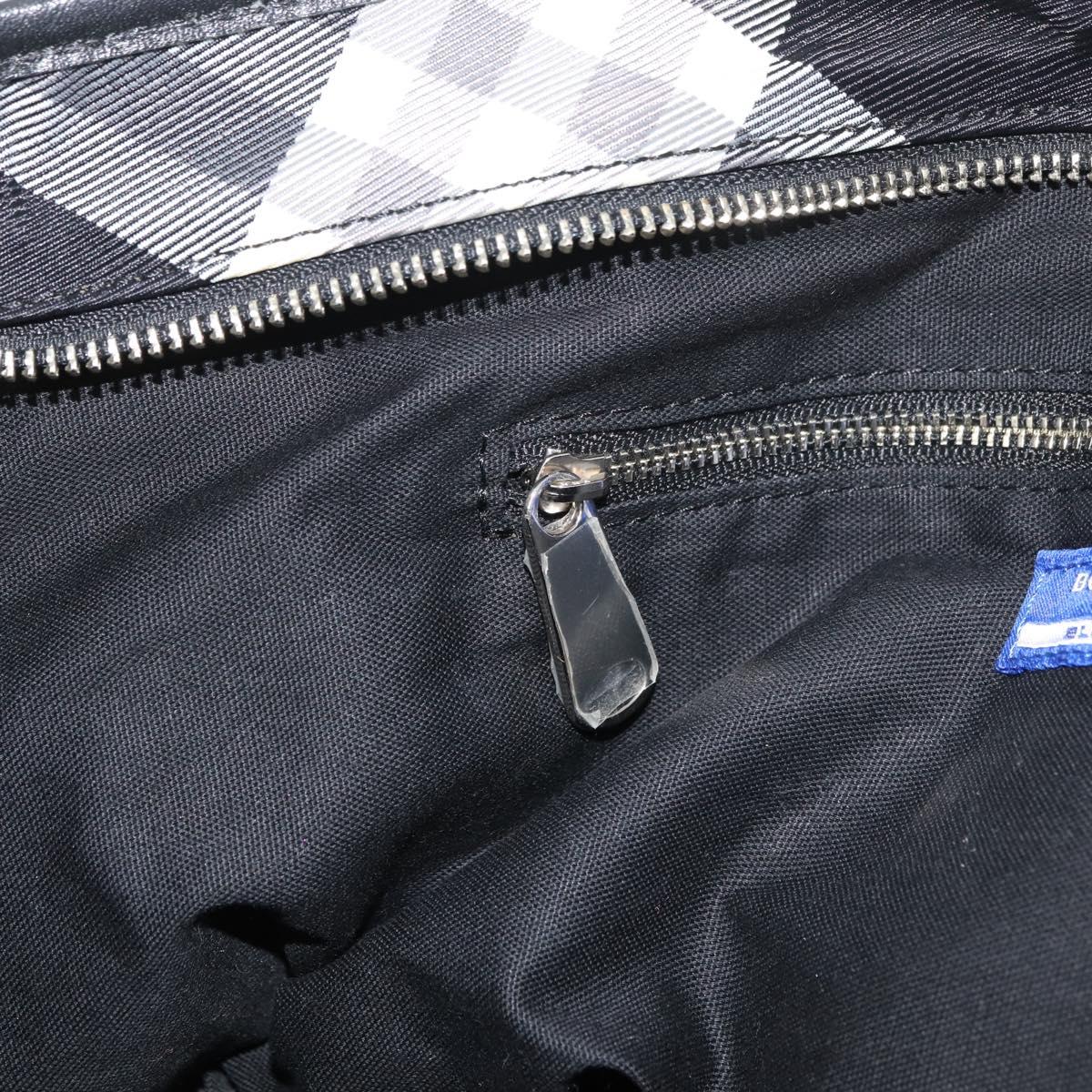 BURBERRY Nova Check Blue Label Tote Bag Nylon Black Silver Auth 180034