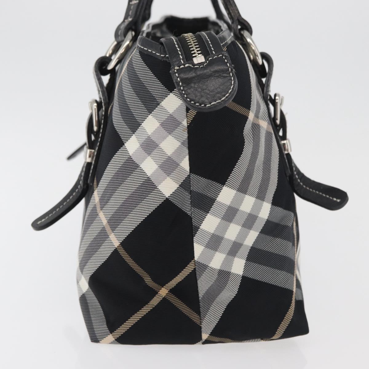 BURBERRY Nova Check Blue Label Tote Bag Nylon Black Silver Auth 180034