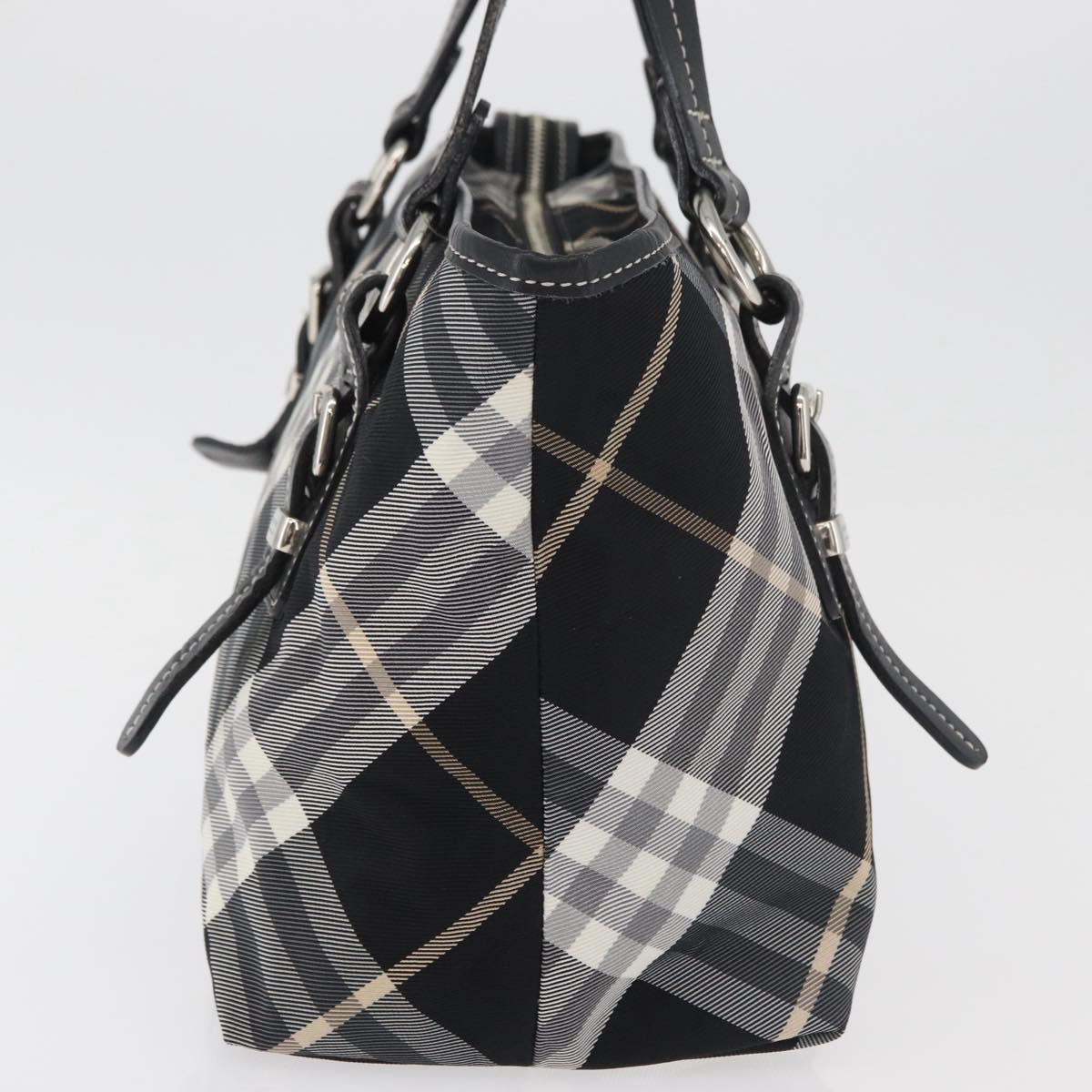 BURBERRY Nova Check Blue Label Tote Bag Nylon Black Silver Auth 180034