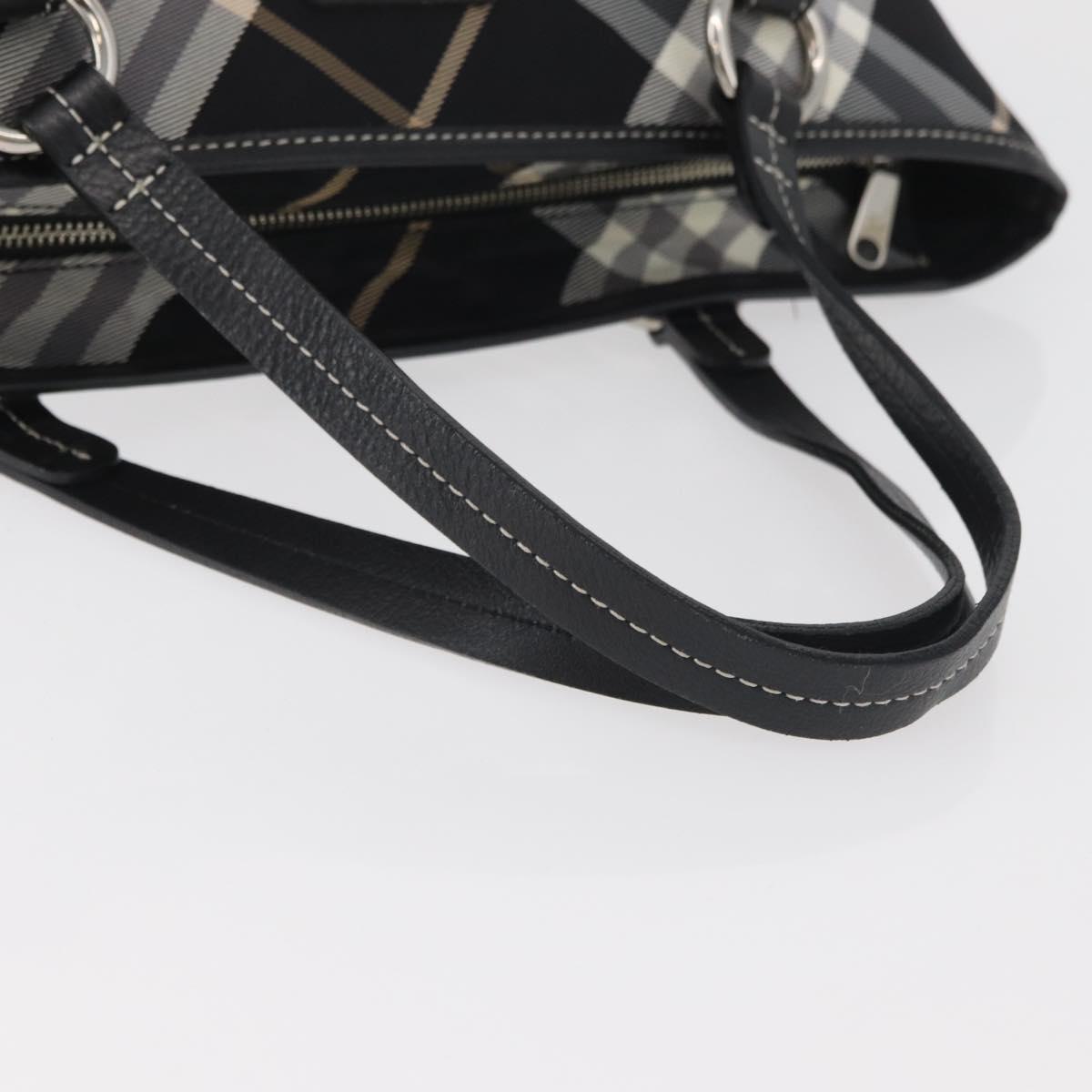 BURBERRY Nova Check Blue Label Tote Bag Nylon Black Silver Auth 180034