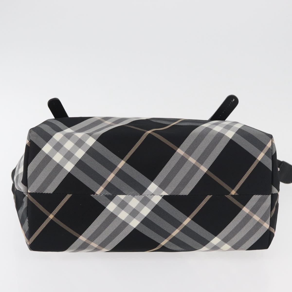 BURBERRY Nova Check Blue Label Tote Bag Nylon Black Silver Auth 180034
