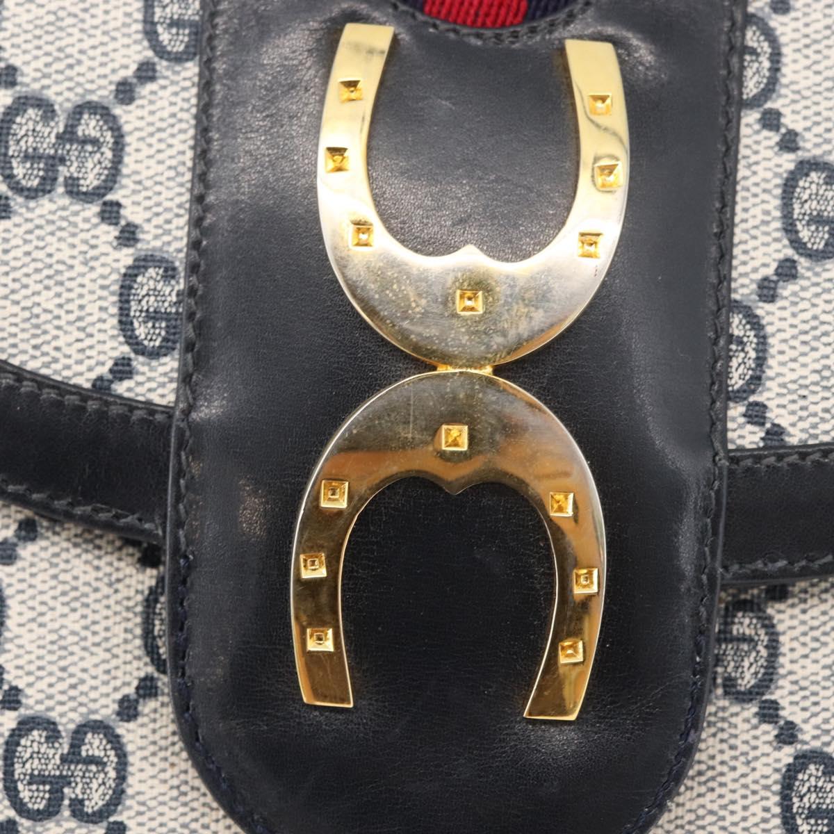 GUCCI GG Supreme Sherry Line Shoulder Bag PVC Navy Gold Auth 180037