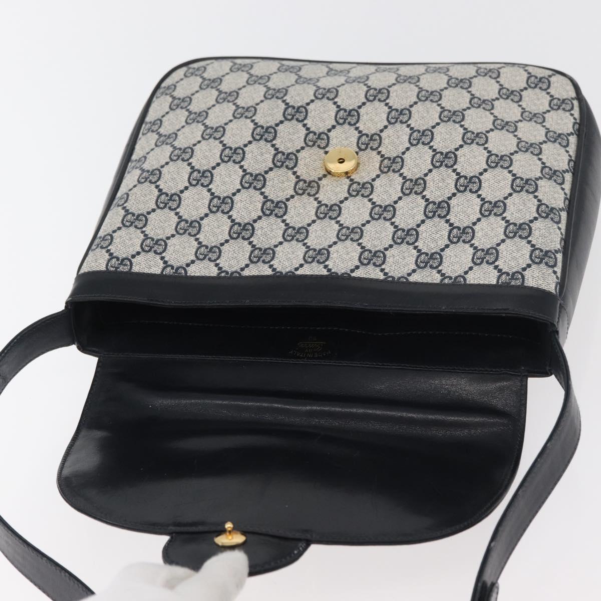 GUCCI GG Supreme Sherry Line Shoulder Bag PVC Navy Gold Auth 180037