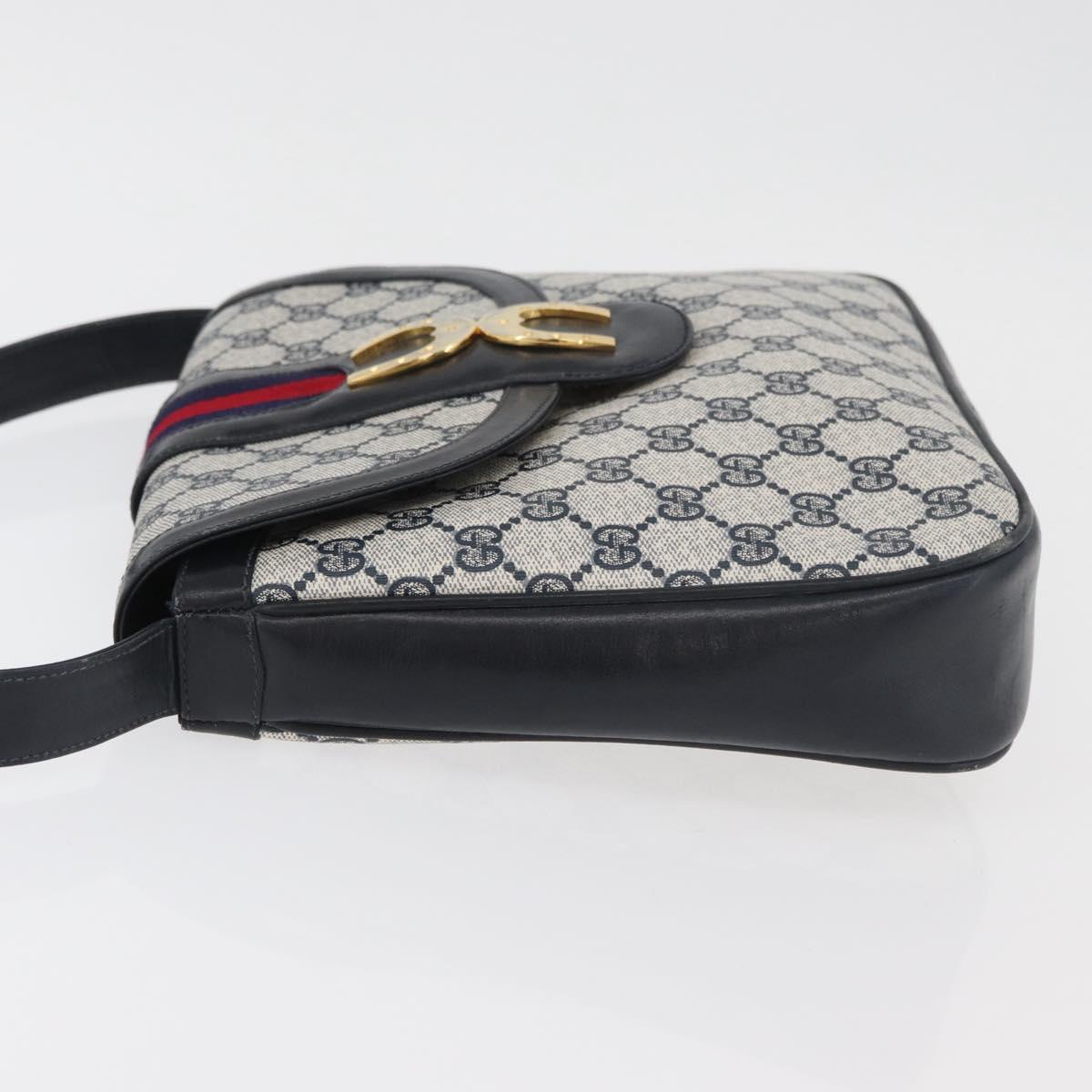 GUCCI GG Supreme Sherry Line Shoulder Bag PVC Navy Gold Auth 180037