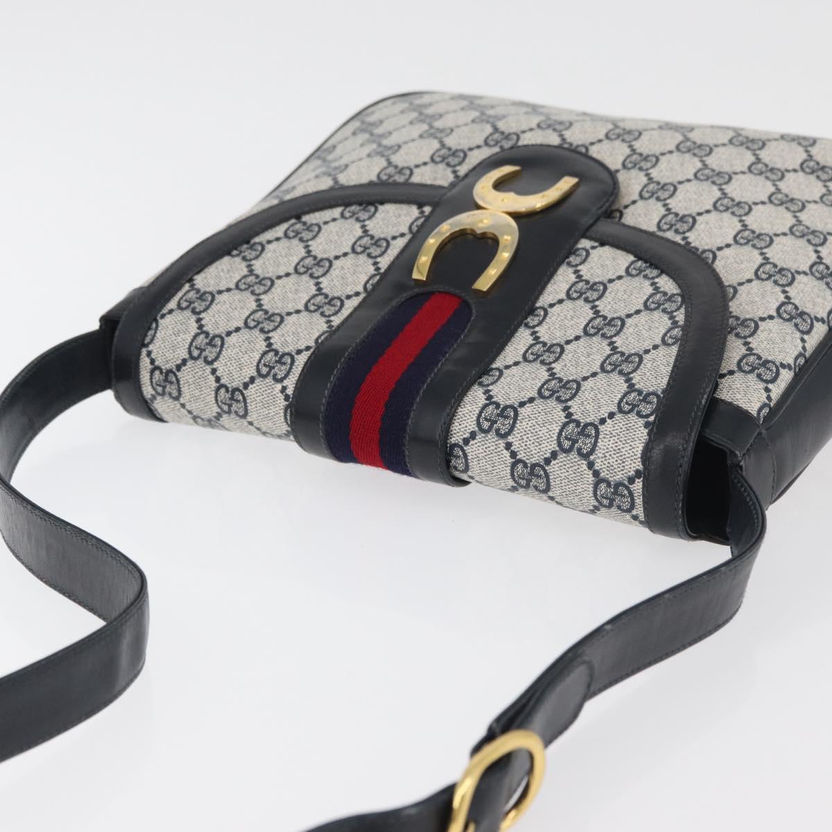 GUCCI GG Supreme Sherry Line Shoulder Bag PVC Navy Gold Auth 180037