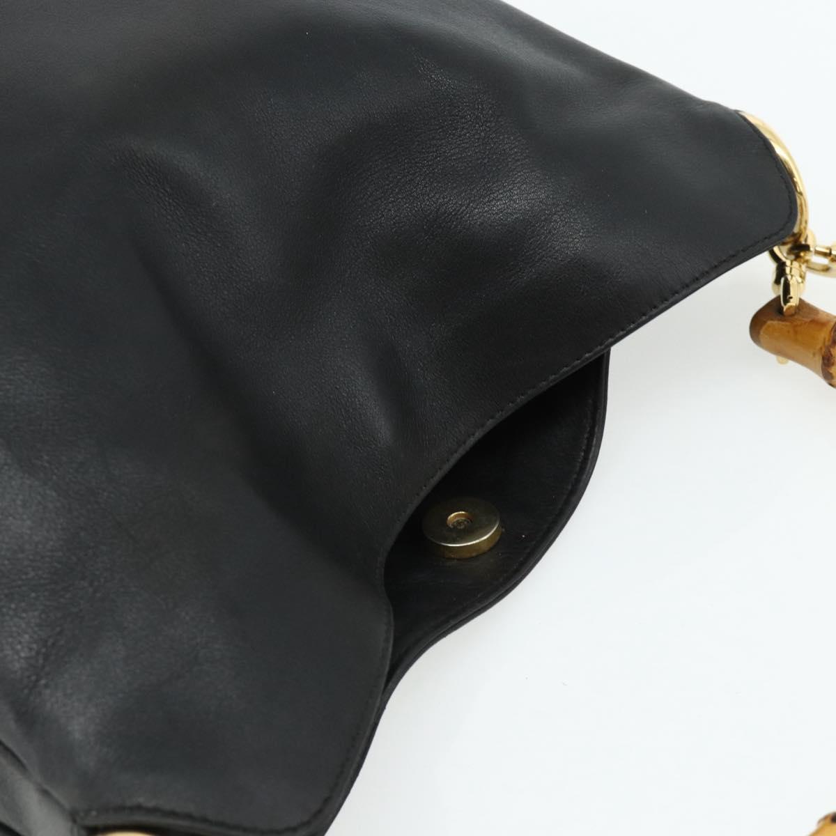 GUCCI Bamboo Shoulder Bag Leather 2way Black Gold 001 1705 1638 Auth 180041
