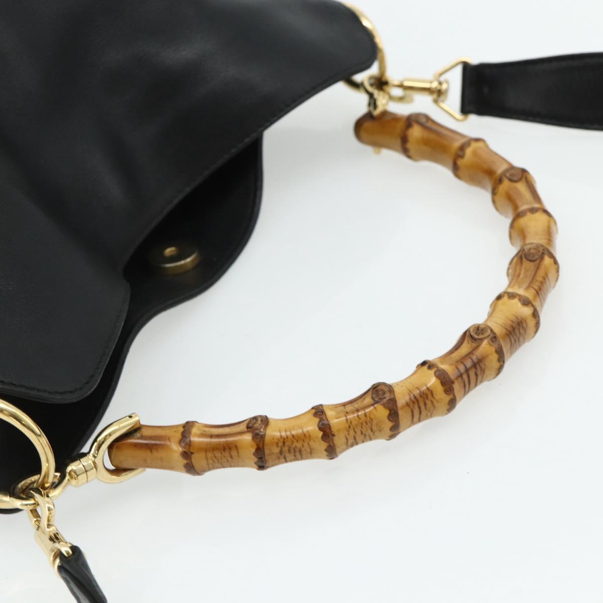 GUCCI Bamboo Shoulder Bag Leather 2way Black Gold 001 1705 1638 Auth 180041