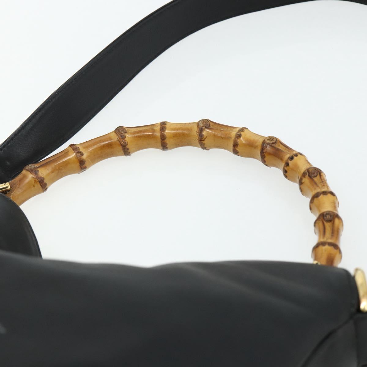 GUCCI Bamboo Shoulder Bag Leather 2way Black Gold 001 1705 1638 Auth 180041