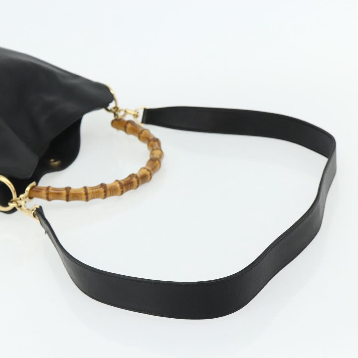 GUCCI Bamboo Shoulder Bag Leather 2way Black Gold 001 1705 1638 Auth 180041