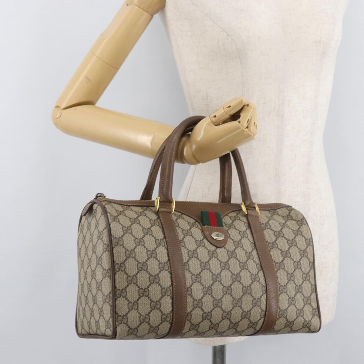 GUCCI GG Supreme Web Sherry Line Hand Bag PVC Beige Red 39 02 007 Auth 180049