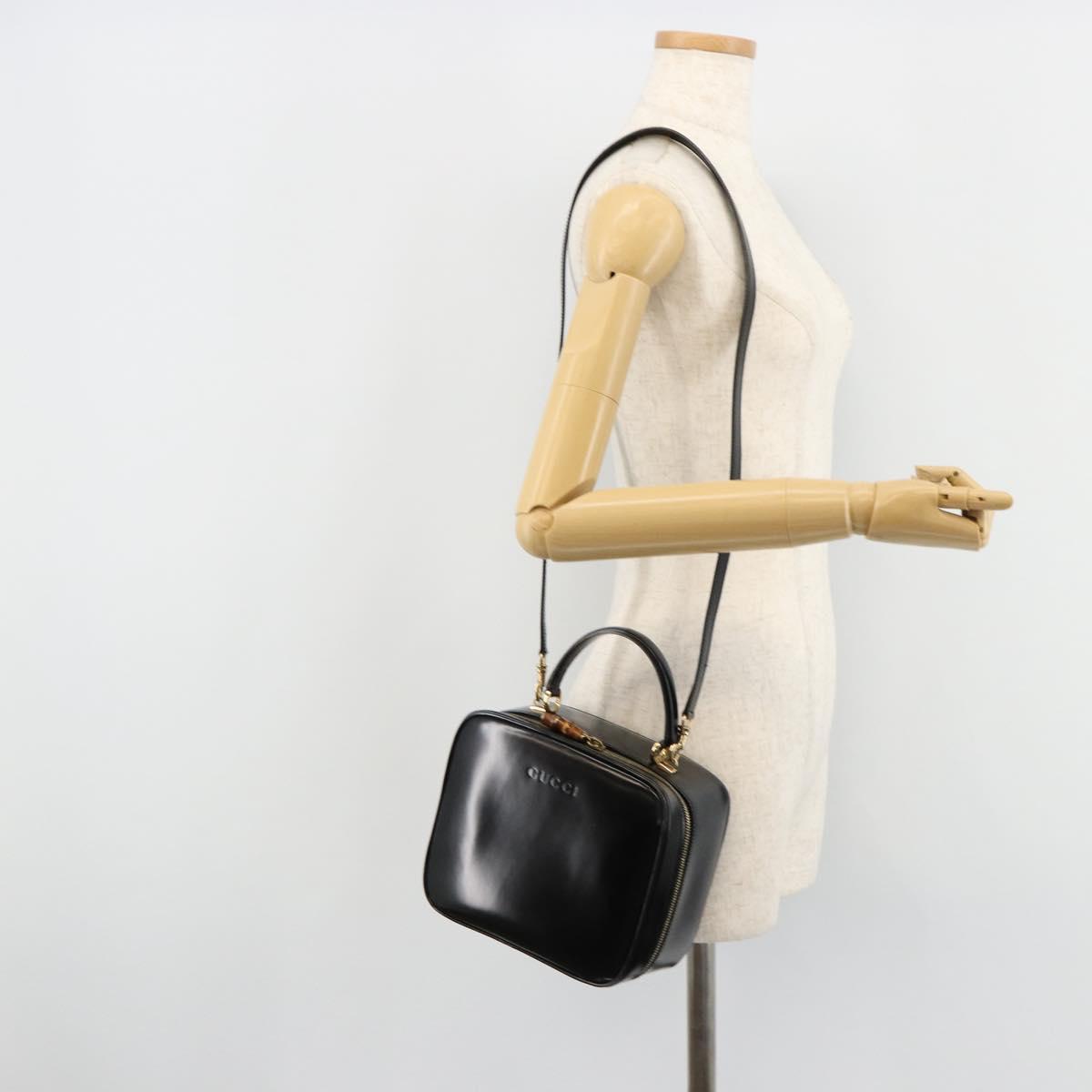 GUCCI Bamboo Vanity Hand Bag Patent 2way Black Gold 000 270 0323 Auth 180050