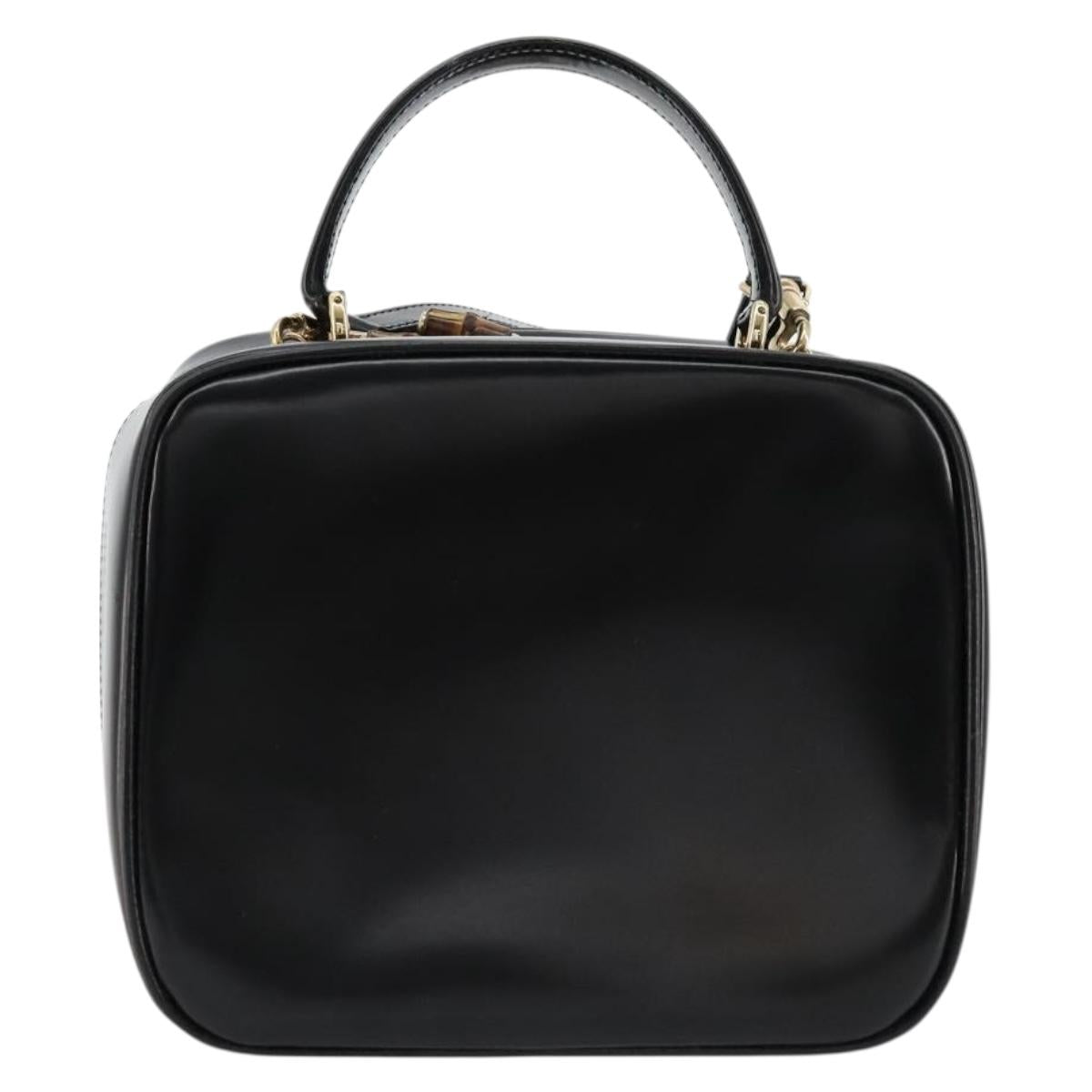 GUCCI Bamboo Vanity Hand Bag Patent 2way Black Gold 000 270 0323 Auth 180050