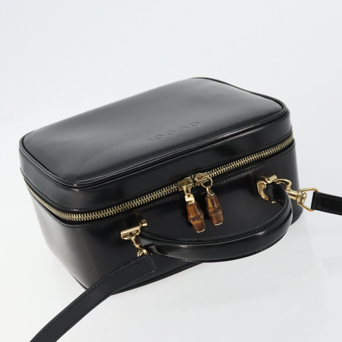 GUCCI Bamboo Vanity Hand Bag Patent 2way Black Gold 000 270 0323 Auth 180050