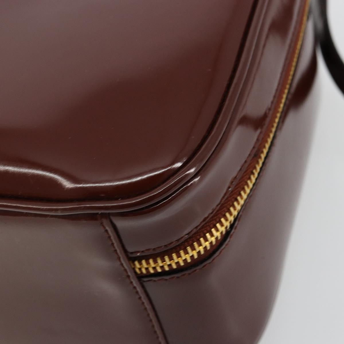 GUCCI Bamboo Vanity Hand Bag Patent leather 2way Brown Gold Auth 180051