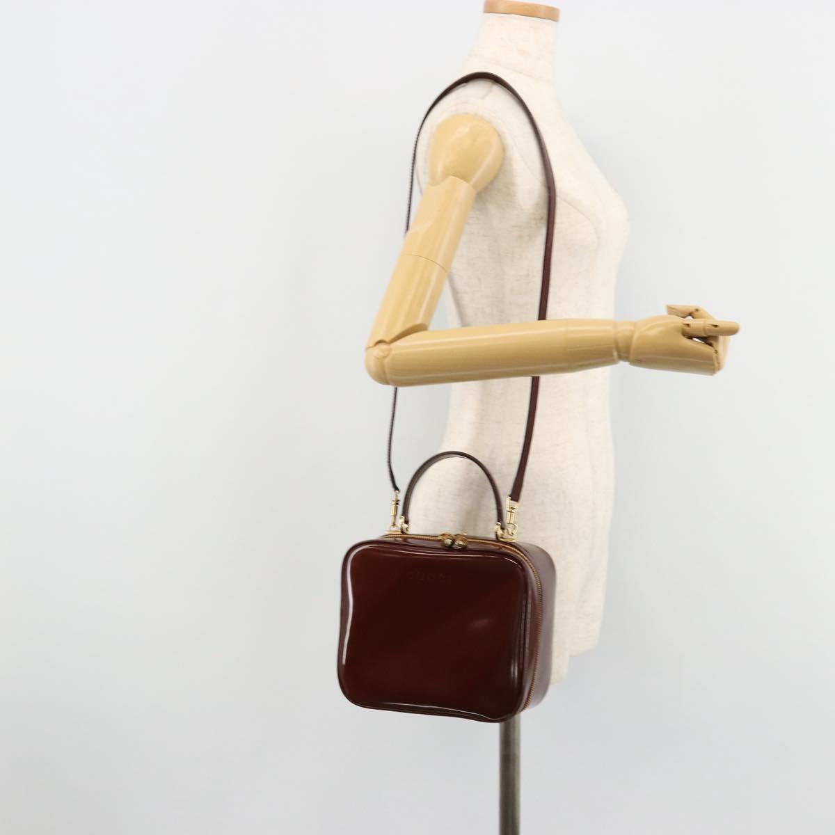 GUCCI Bamboo Vanity Hand Bag Patent leather 2way Brown Gold Auth 180051