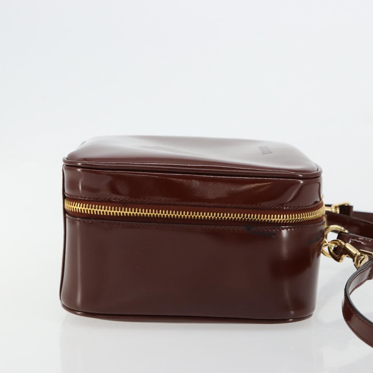 GUCCI Bamboo Vanity Hand Bag Patent leather 2way Brown Gold Auth 180051