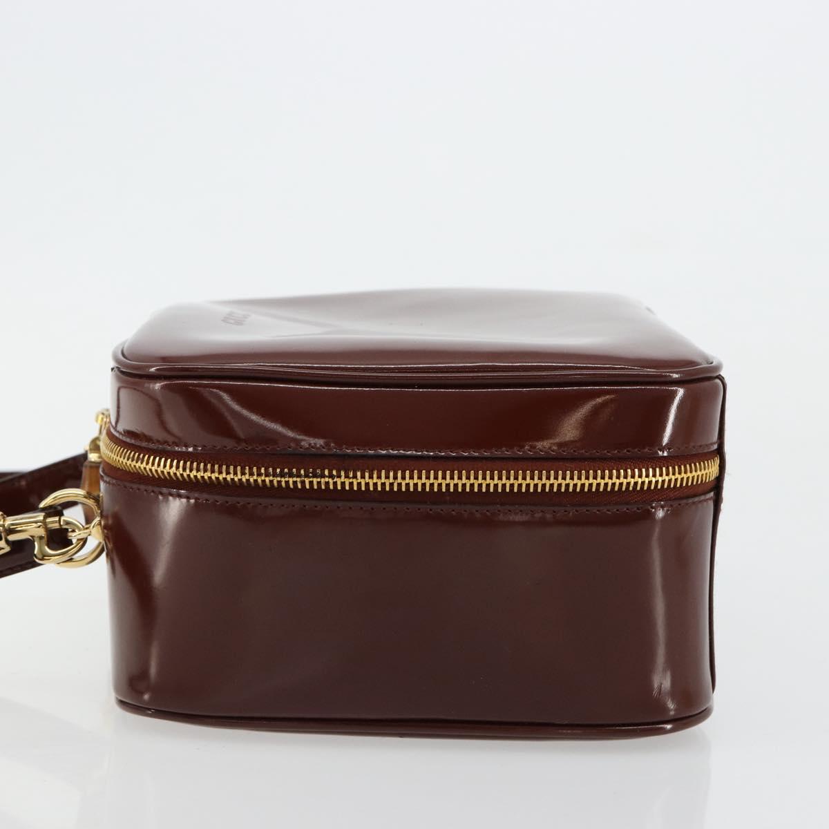 GUCCI Bamboo Vanity Hand Bag Patent leather 2way Brown Gold Auth 180051