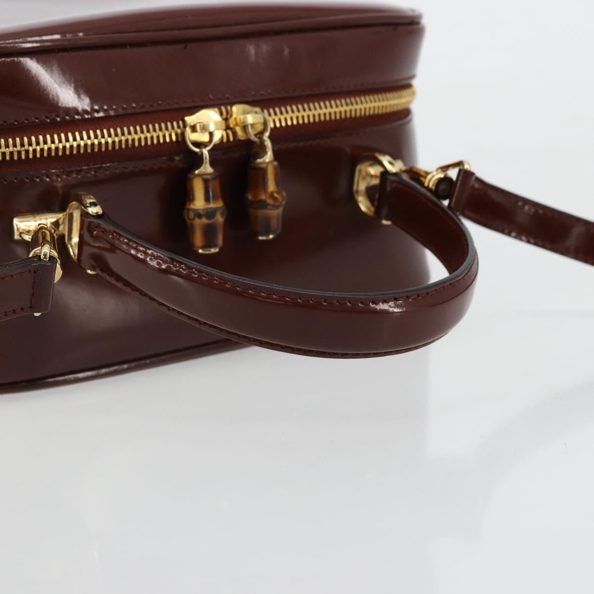 GUCCI Bamboo Vanity Hand Bag Patent leather 2way Brown Gold Auth 180051