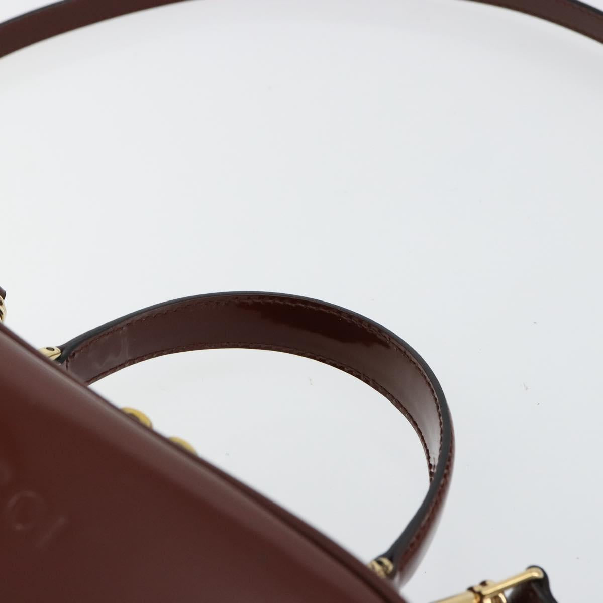 GUCCI Bamboo Vanity Hand Bag Patent leather 2way Brown Gold Auth 180051