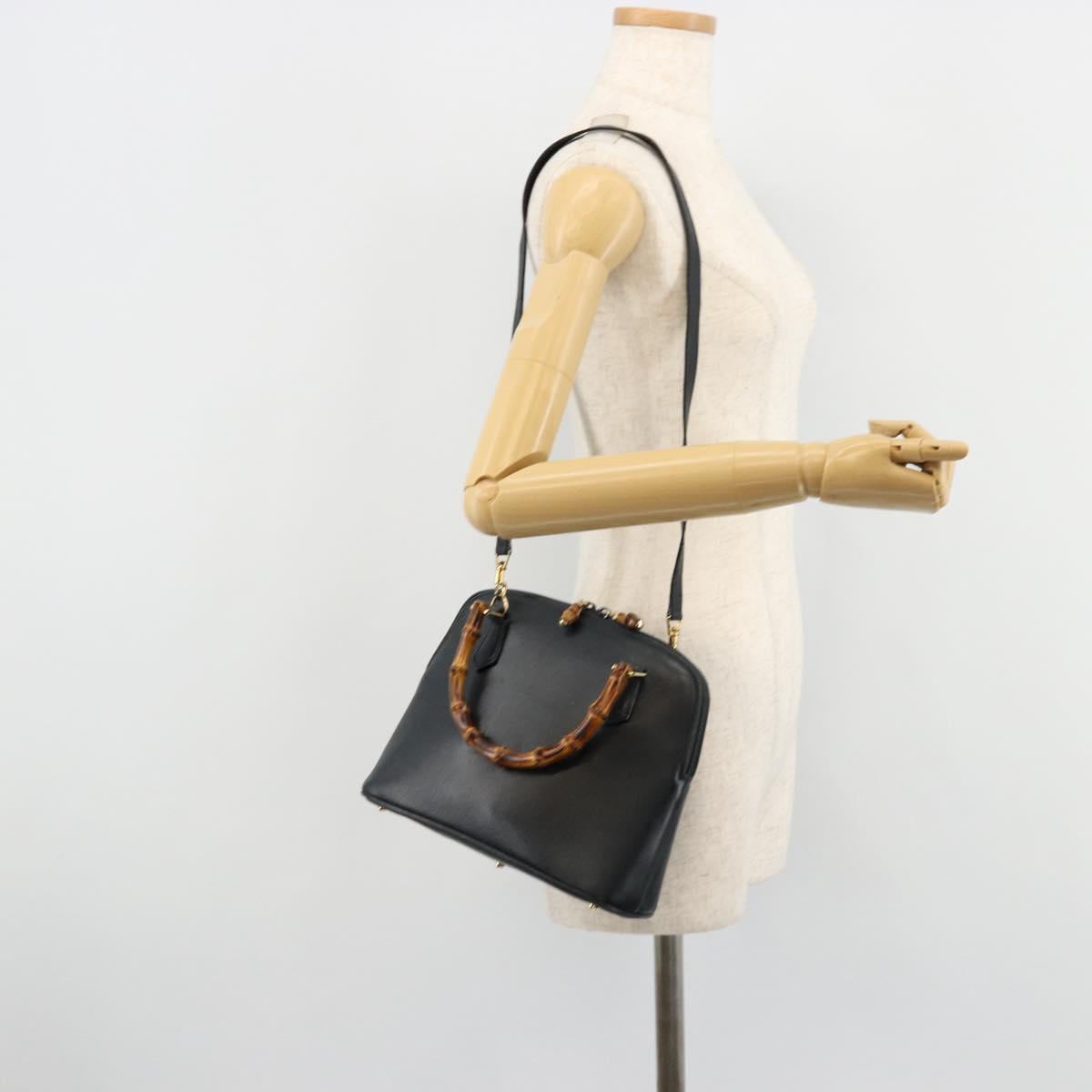 GUCCI Bamboo Hand Bag Leather 2way Green Gold 000 1274 0290 Auth 180052