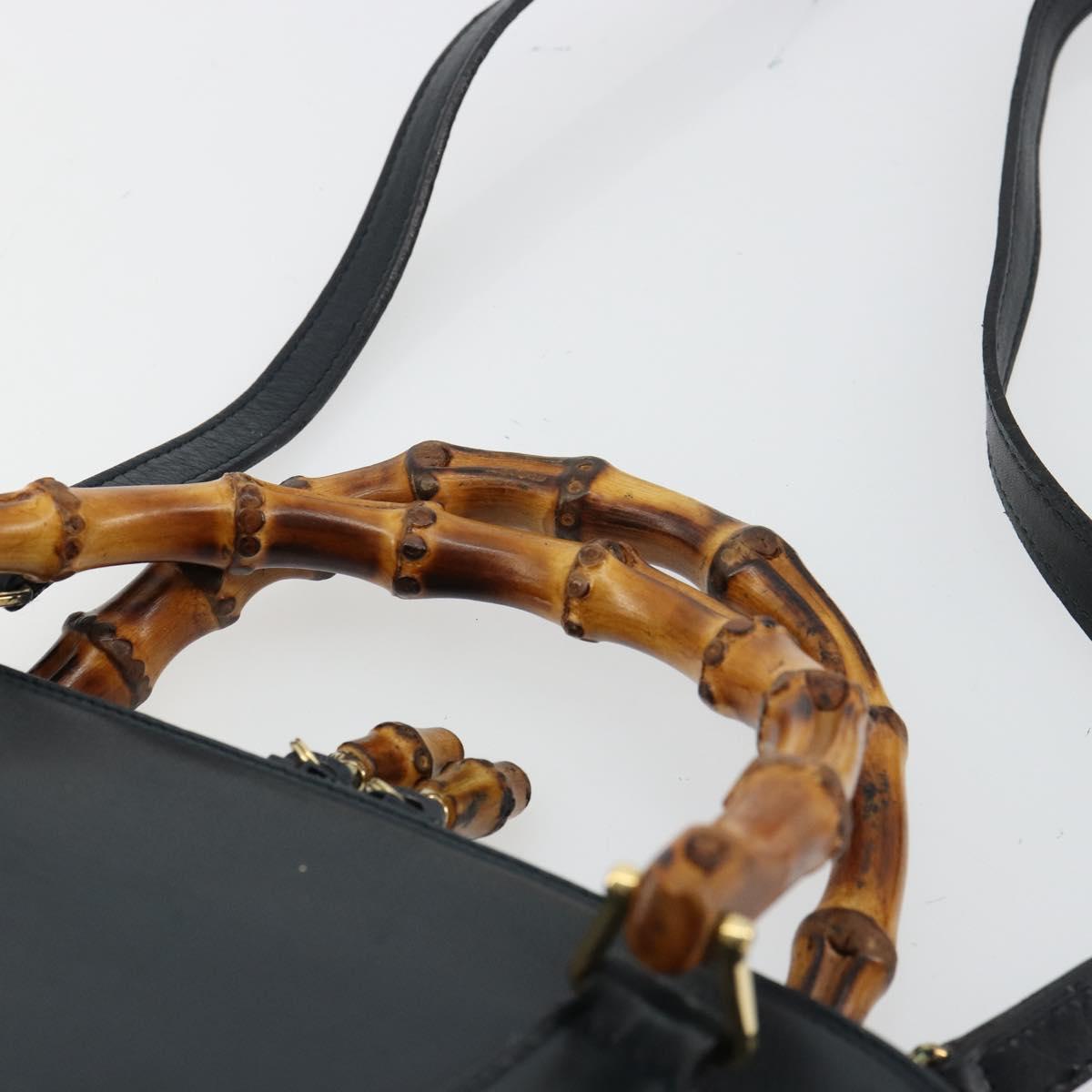 GUCCI Bamboo Hand Bag Leather 2way Green Gold 000 1274 0290 Auth 180052